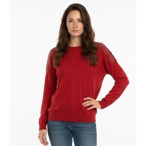 Vip Dark Red Wmn M Sweater Wool Blend Crochet Net/Metal Beaded Neckline/Shoulder
